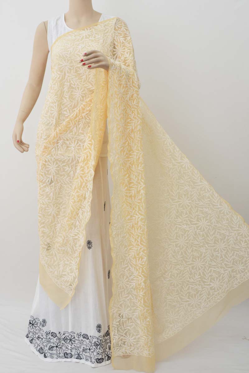 Light Yellow Allover Hand Embroidered Lucknowi Chikankari Dupatta (Georgette) MC251423